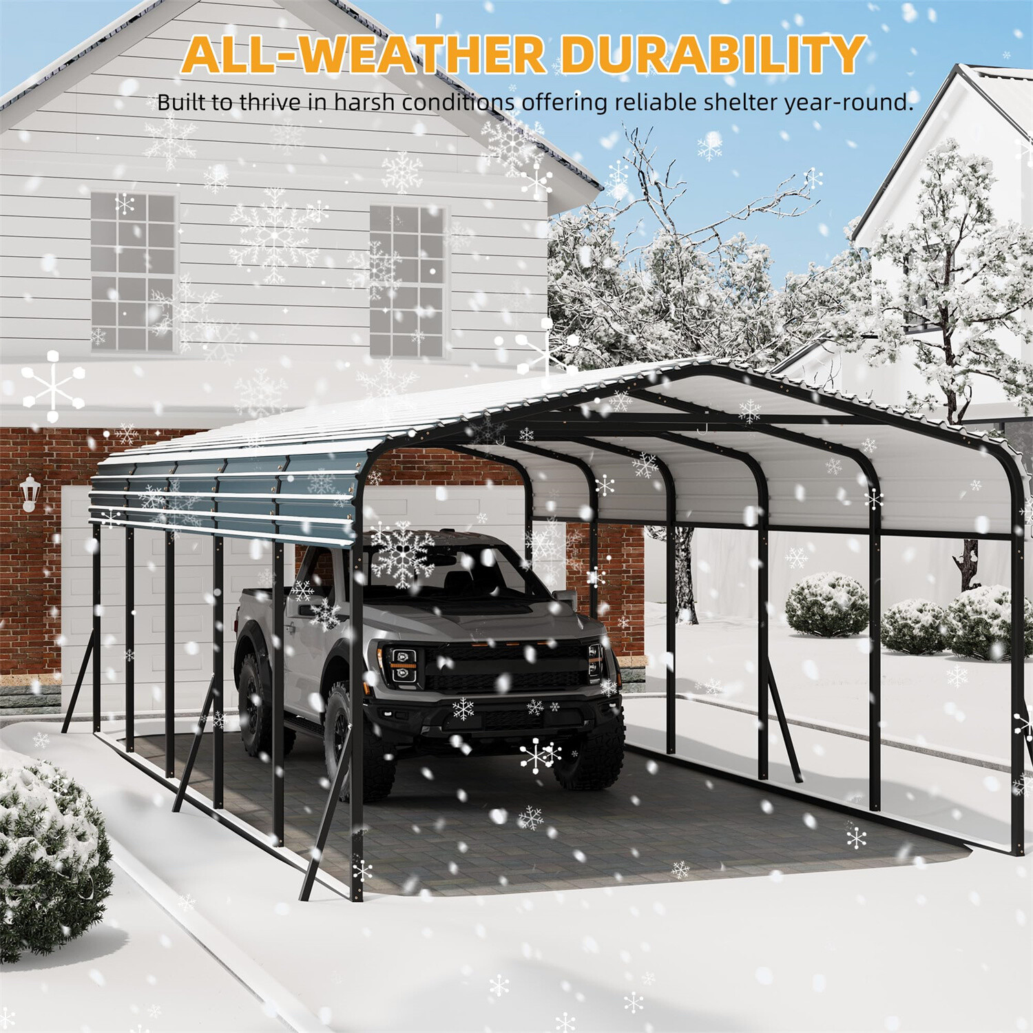 12FTx24FT Metal Carport Kit with Galvanized Steel Roof for Car Tractor