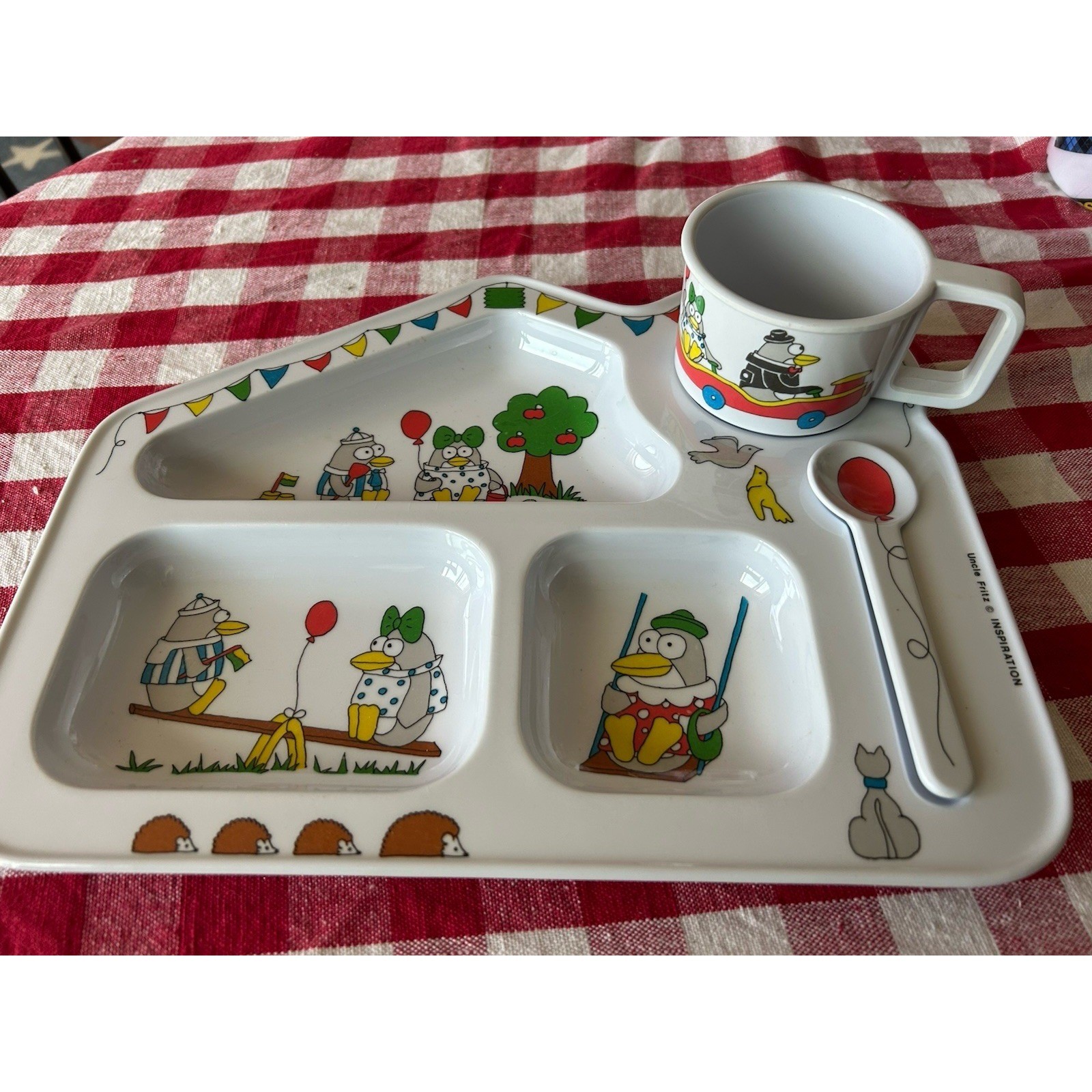 Kibouki Kids Melamine Dinnerware Set Uncle Fritz Penguin Divided Tray Mug Spoon
