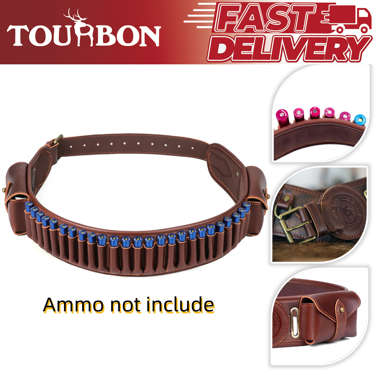 TOURBON PU Leather 410GA Ammo Belt Shotgun 45-70 Rifle Shell Carrying Side Pouch