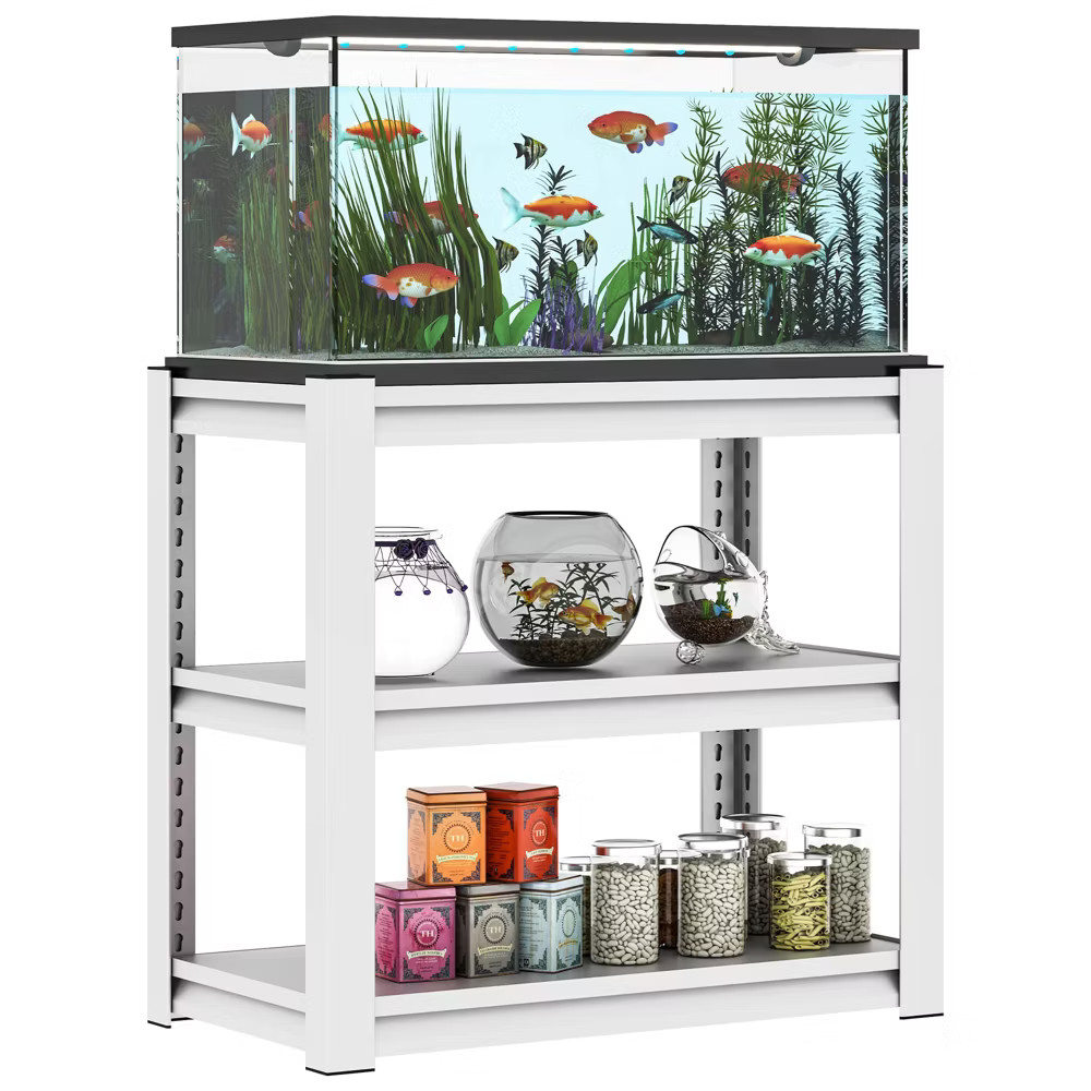 Munora - 3-Tier Heavy Duty Aquarium Stand - White Metal Frame for