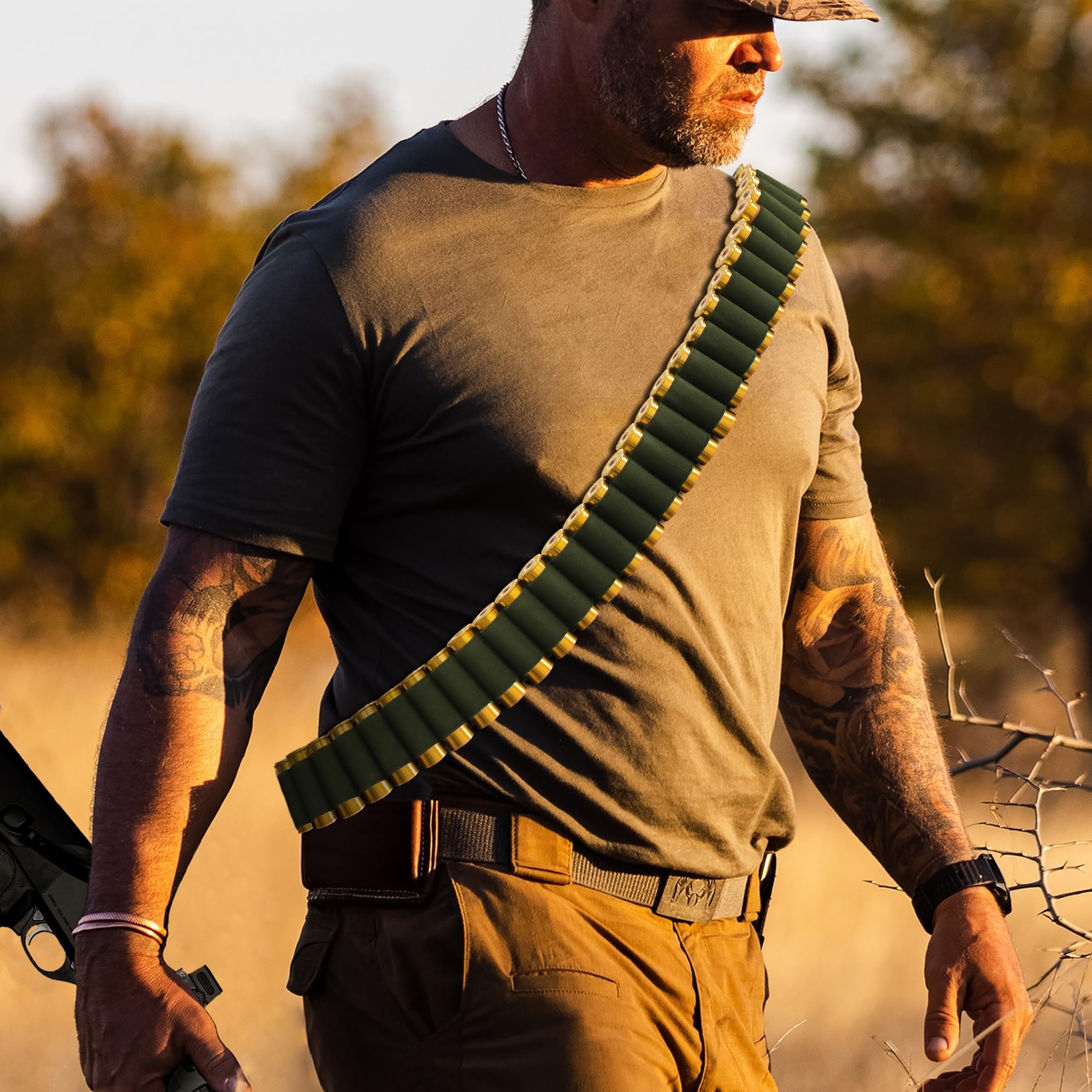 US Tactical 50 Rounds Shotgun 12/20GA Shell Bandolier Ammo Belts Holder Hunting