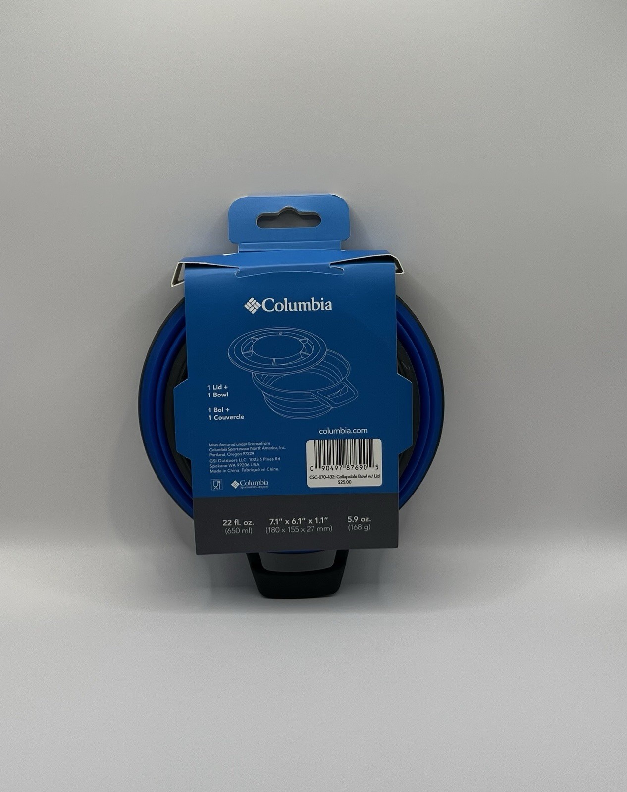 Colombia Collapsible Blue Bowl with Black Lid, New Free Shipping