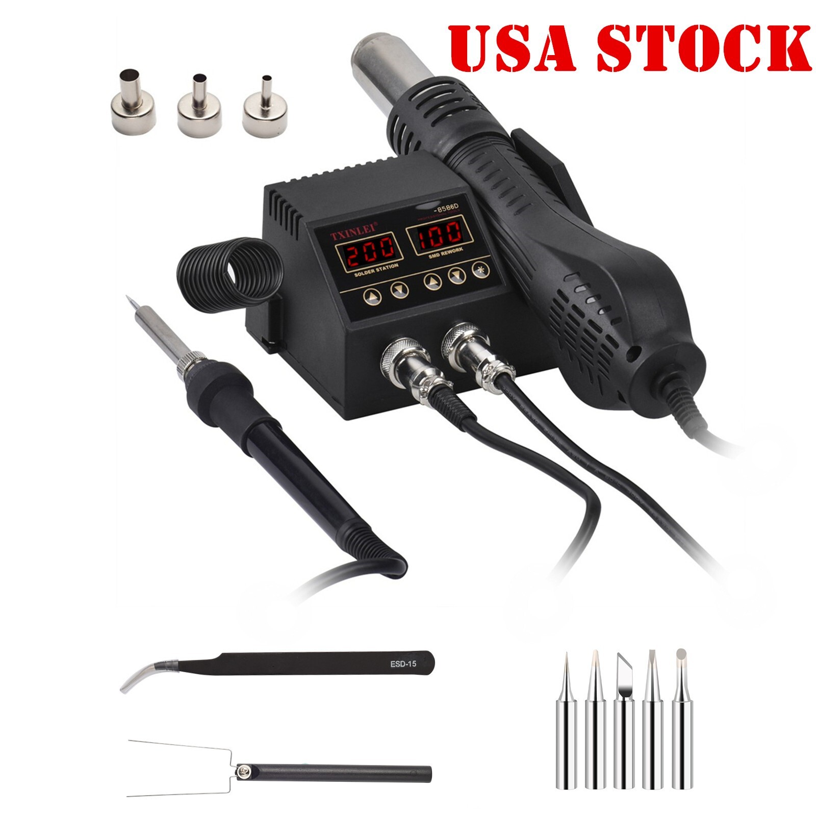 8586D Soldering Station 2 in 1 Functions Electric Iron SMD Hot Air Rework