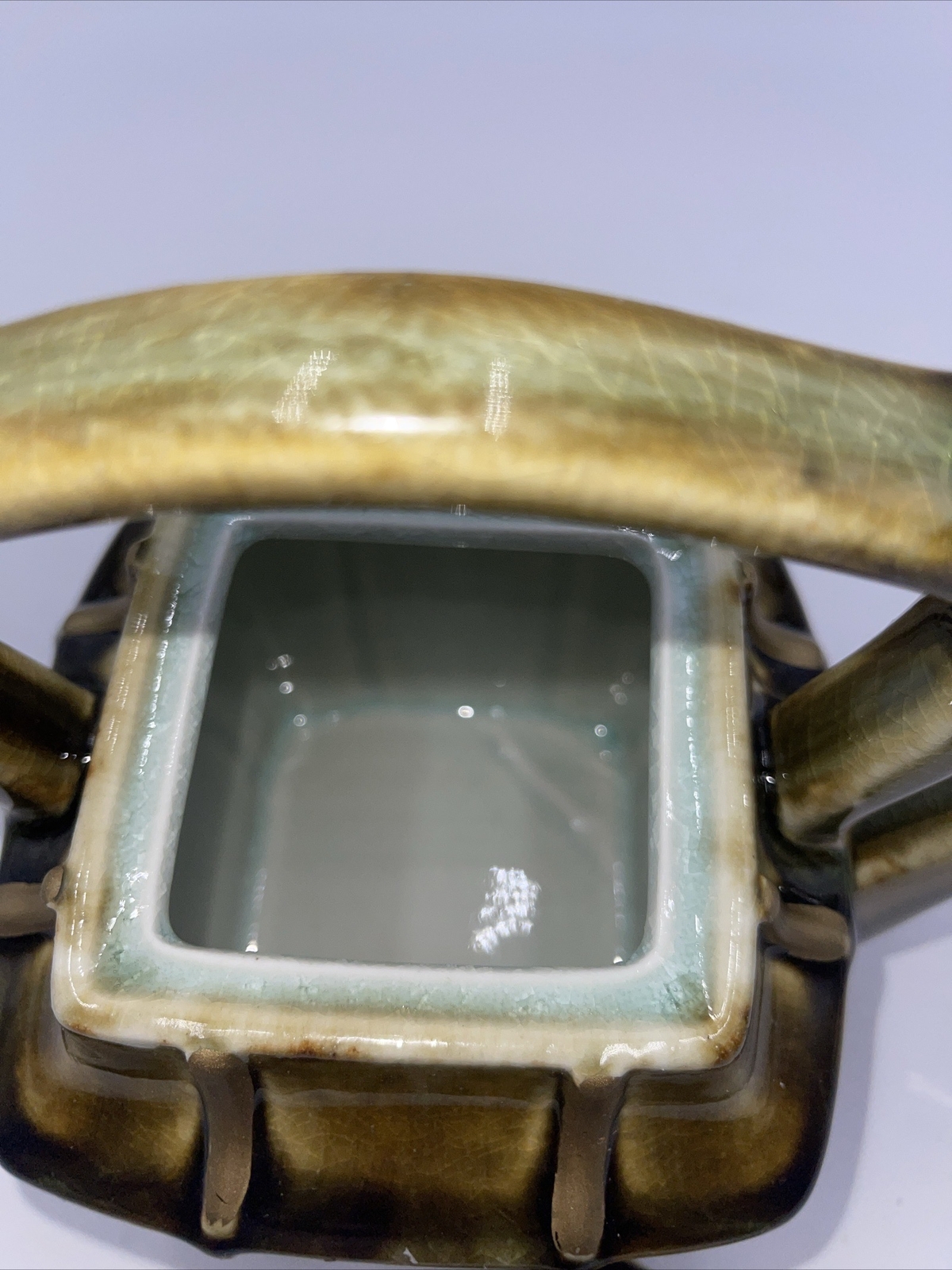 Vintage 8.5" Green Brown Ceramic Tea Pot Kettle Holds 4 Cups Beautiful Pattern