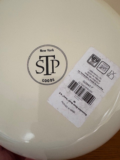 Vintage Ivory Enamel Mixing Bowl with Black Rim