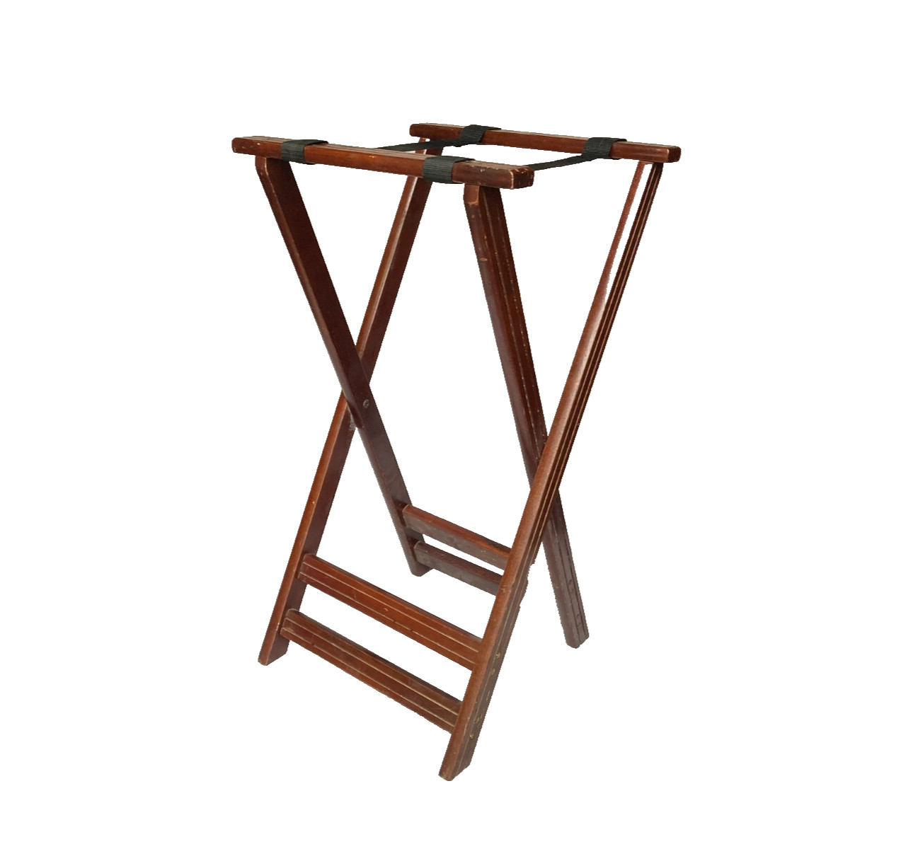 Vintage Wooden Folding Luggage Suitcase Rack Stand Canvas Straps Wood - Nice!!