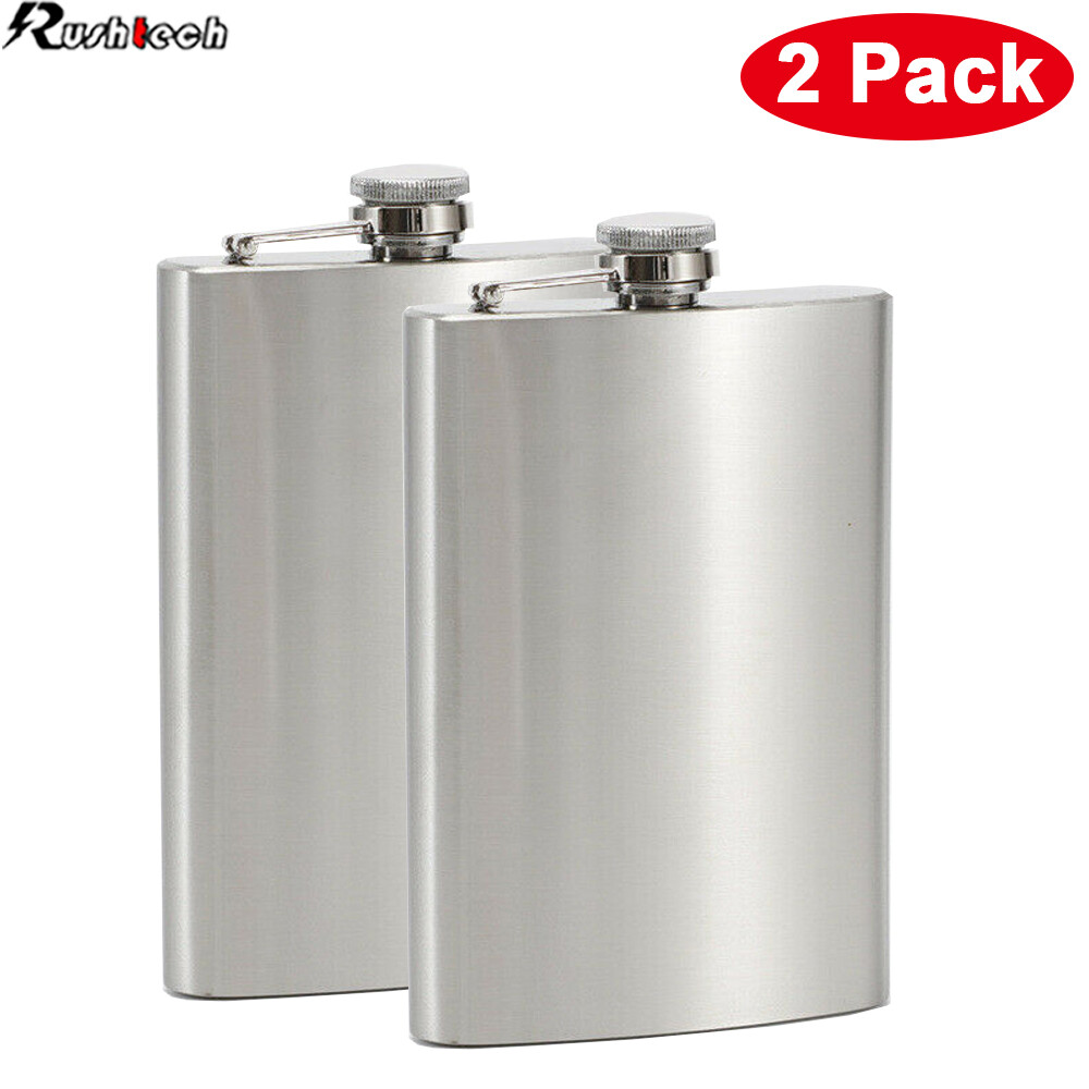 2-Pack 10 oz Liquor Pocket Hip Flask Stainless Steel Whiskey Screw Cap Flagon