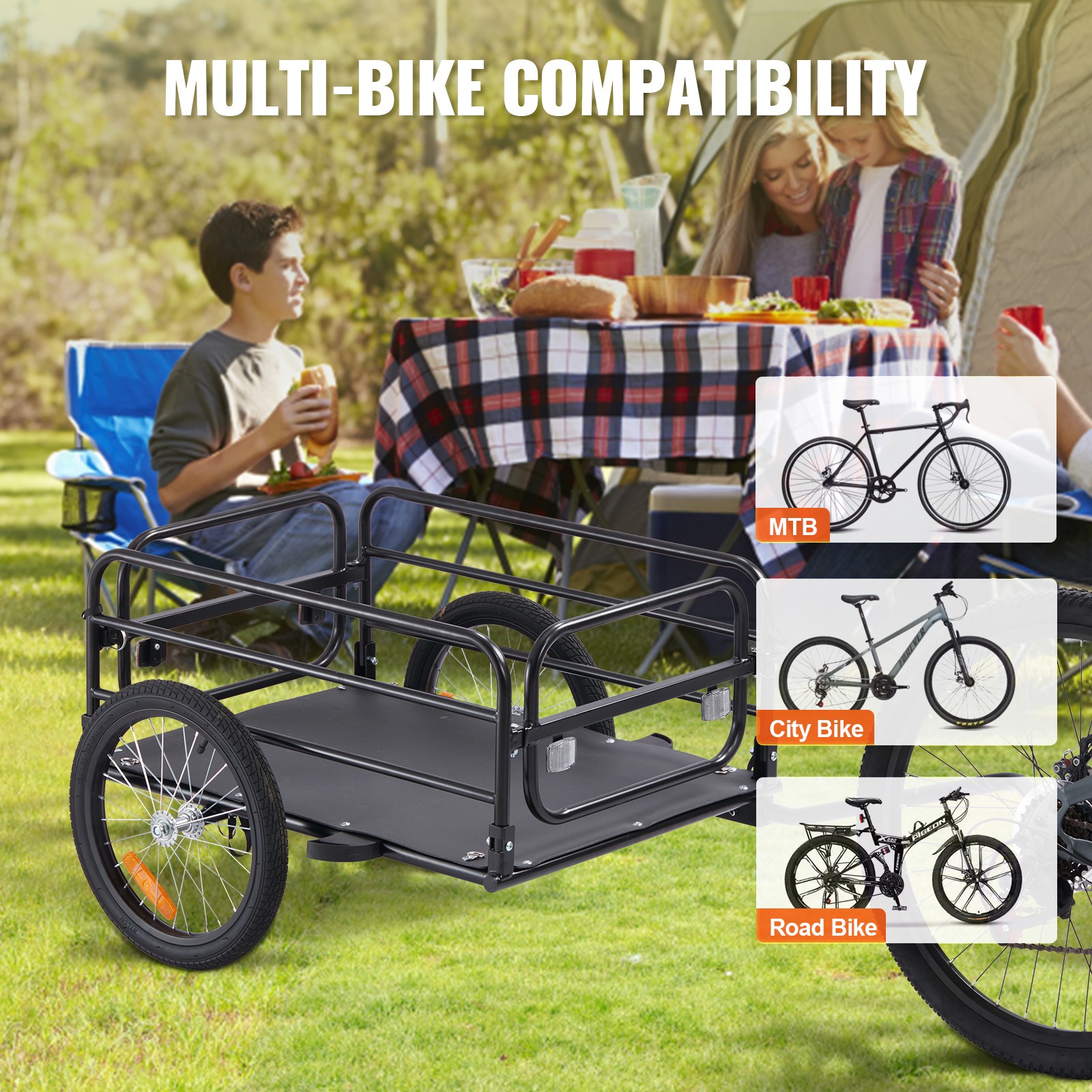 VEVOR Bike Cargo Trailer Bicycle Carrier Storage Cart 160 lbs Load Carbon Steel