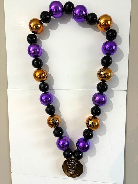 Jumbo Mardi Gras Bead Necklace Bud Light Branded Purple Black Gold 42 Inch