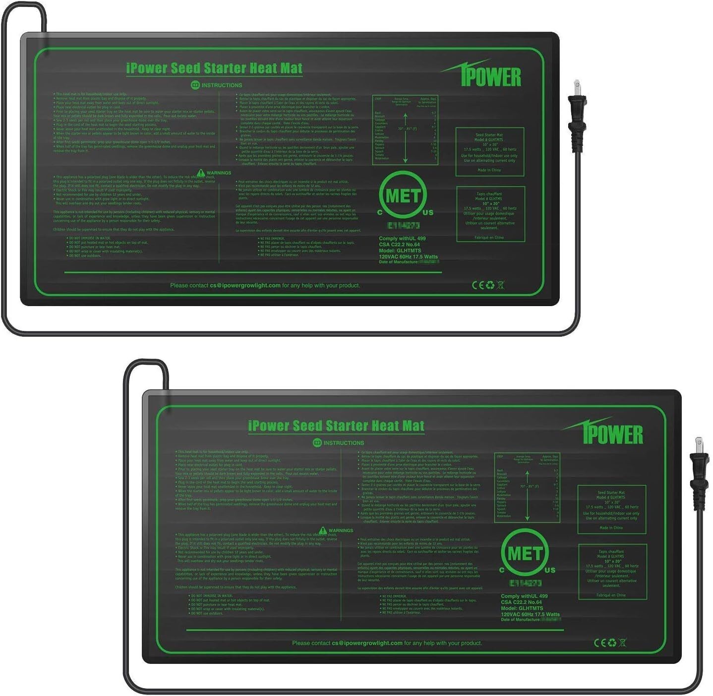10" x 20" Seedling Heat Mat Warm Hydroponic Heating Pad for Greenhouse 2 Pack