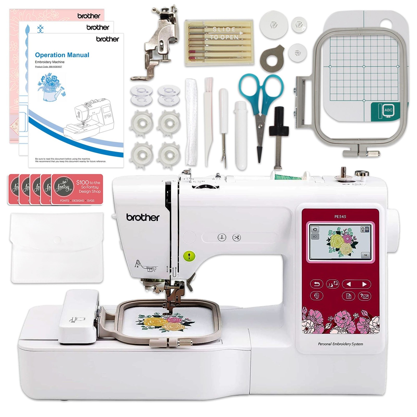 Brother PE545 Embroidery Machine with Hoops & Embroidery Threads