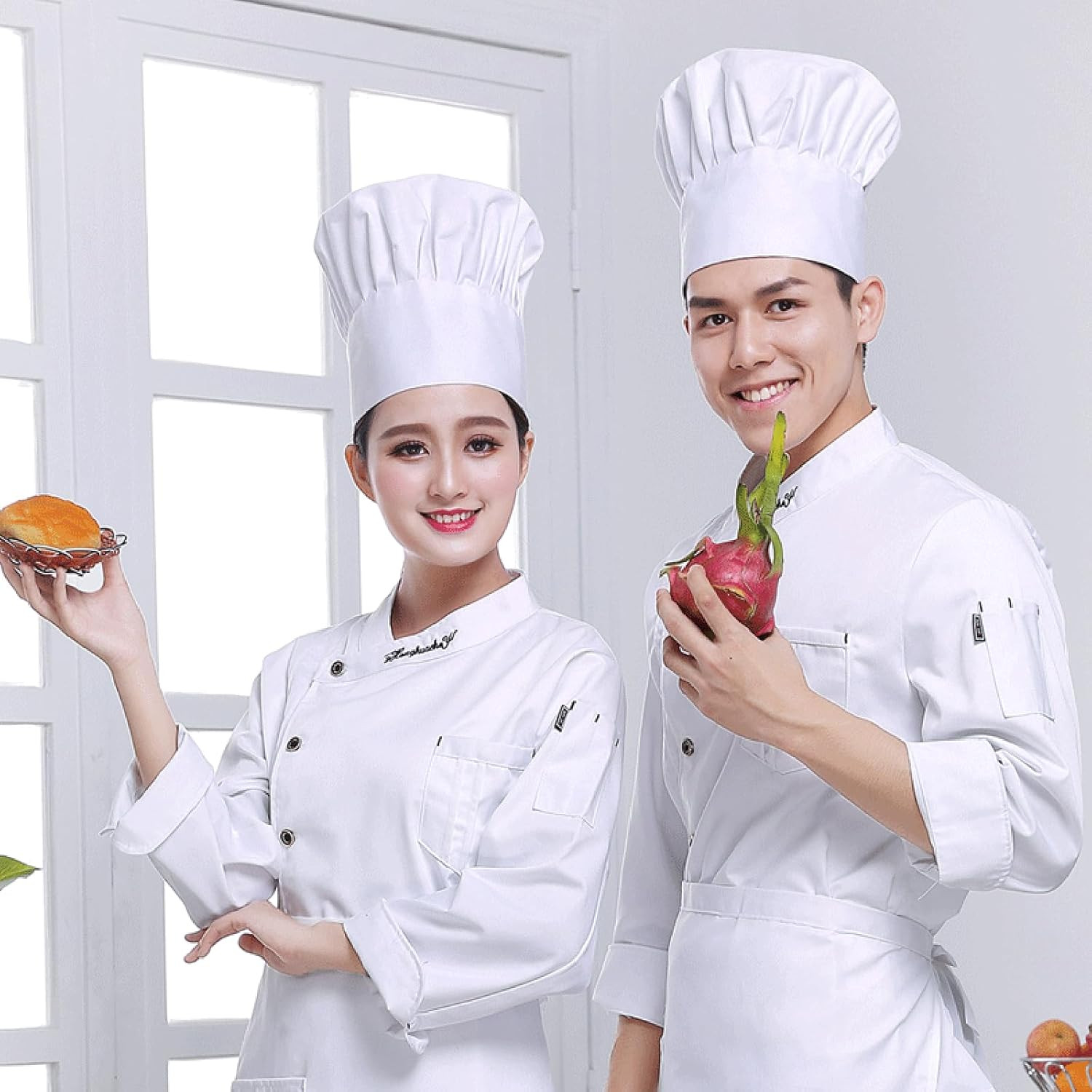 Hib White Cotton Chef Hat Adjustable Elastic Band Adults