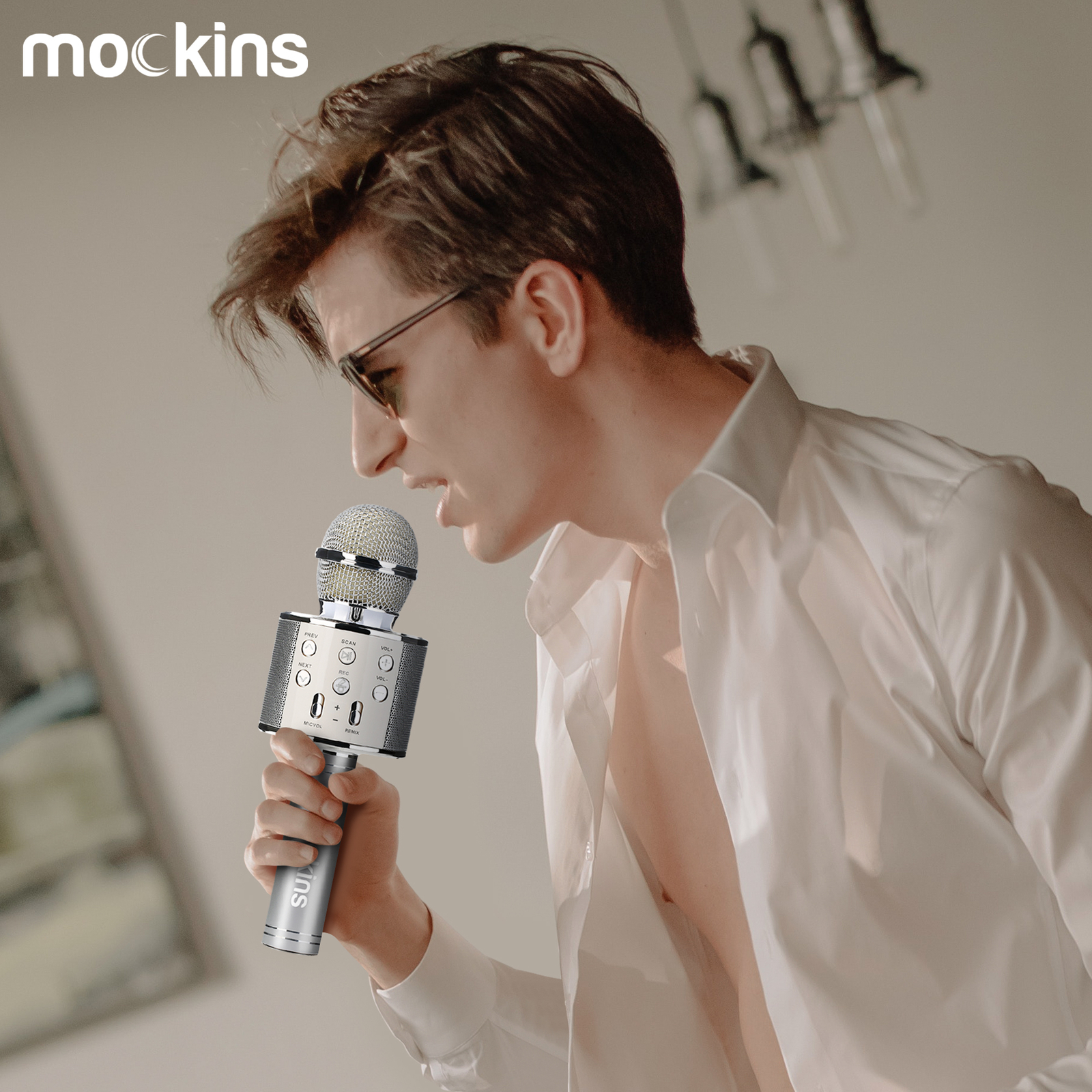 Mockins 2 Pack Silver Wireless Bluetooth KARAOKE MICROPHONE Holiday Gift, kids