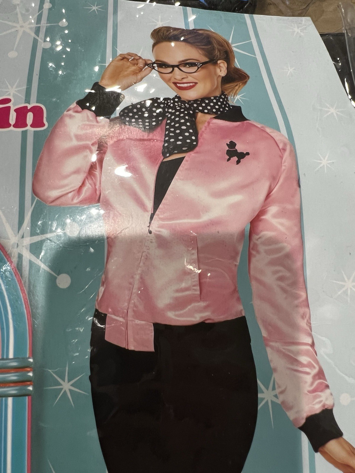 Spirit Pink Satin Sequin Poodle Jacket And Scarf 50s Adult Sz XS Halloween New