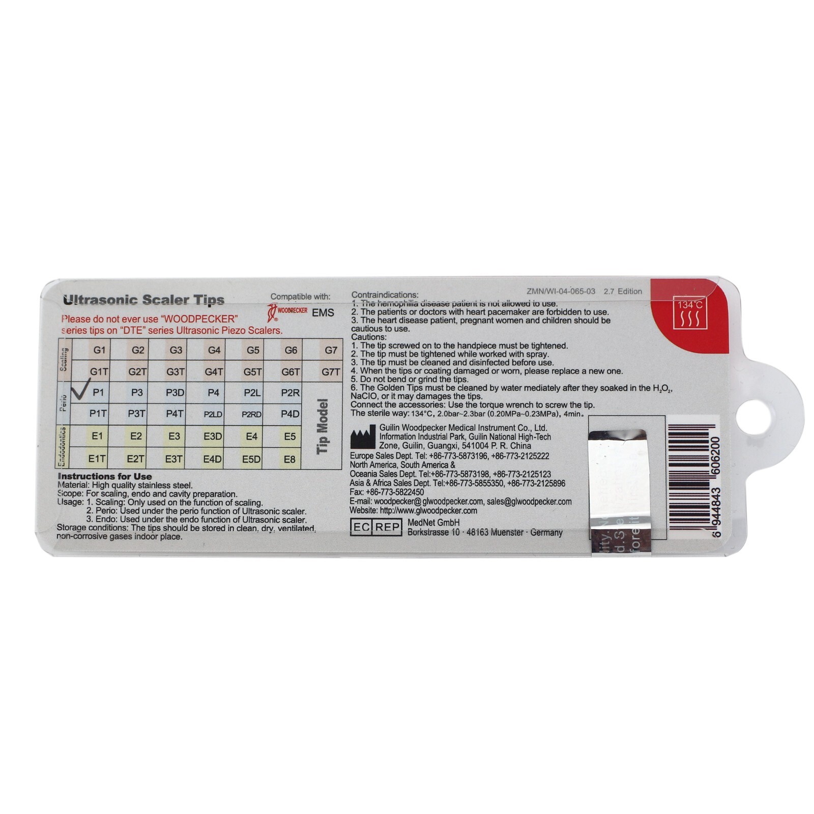 5Pcs Woodpecker Dental Ultrasonic Scaler Piezo Tips Slim P1 Perio fit EMS UDS