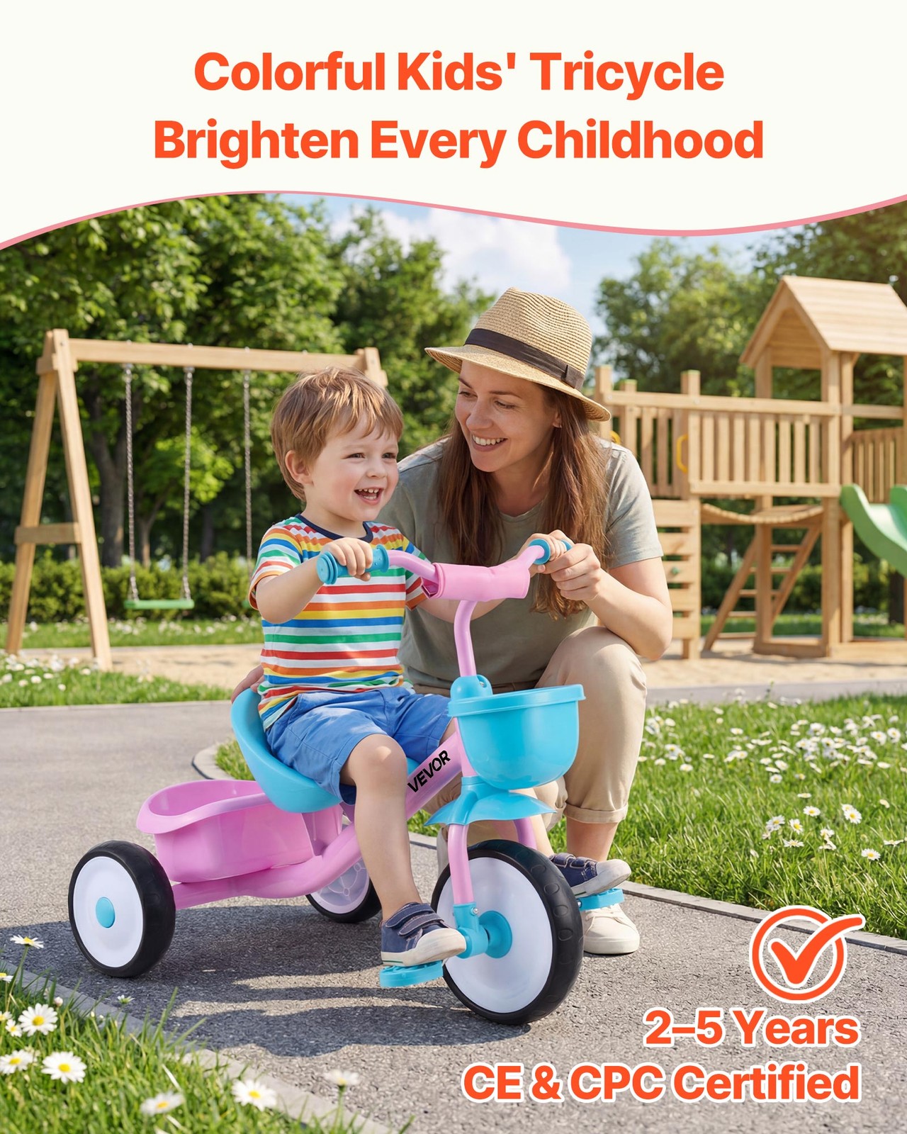VEVOR Toddler Tricycle Kids Trike for 2-5 Year Old Girls/Boys Adjustable Seat
