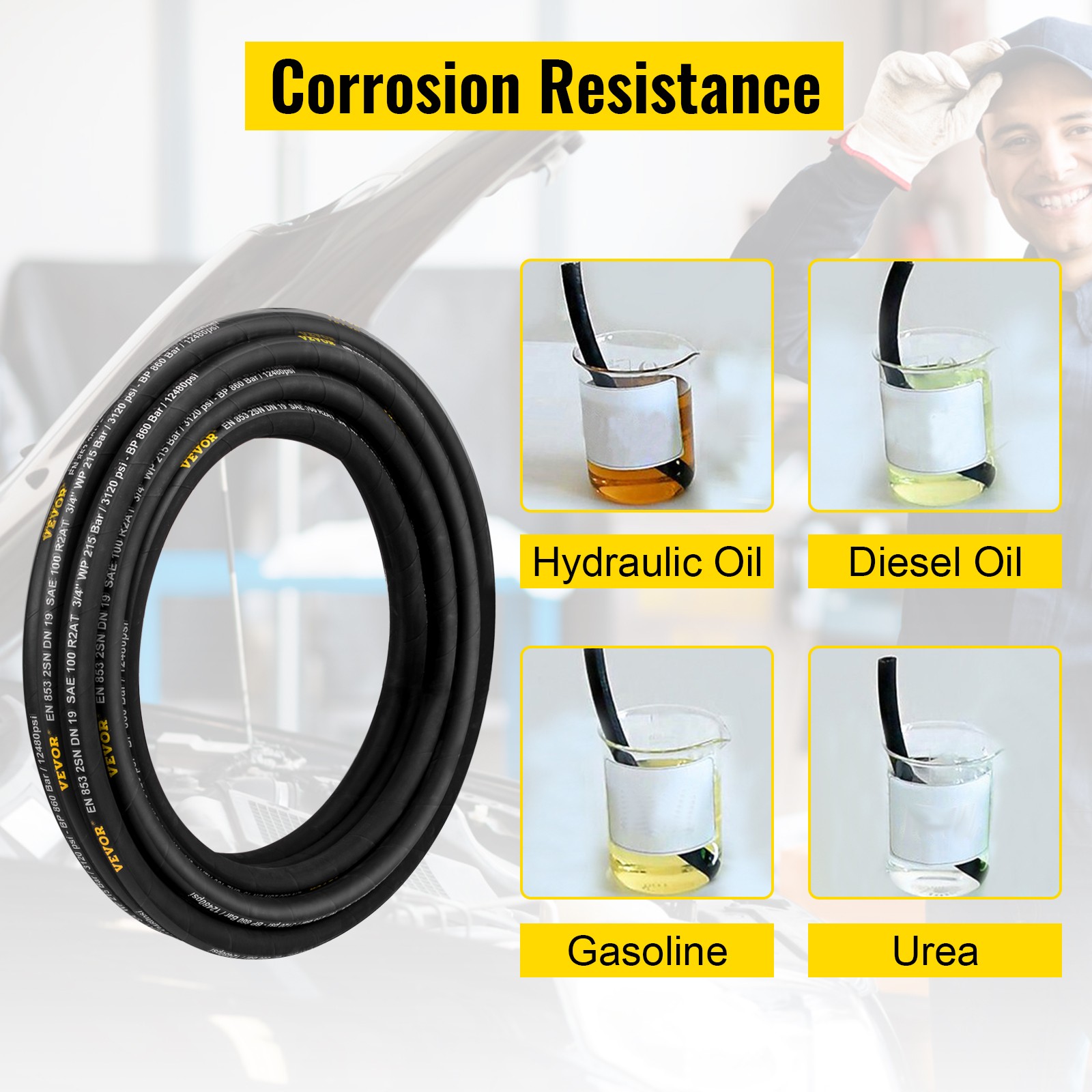 VEVOR Hydraulic Hose Coiled Hydraulic Hose 100ft R2 Bulk Hydraulic Hose 5800 PSI