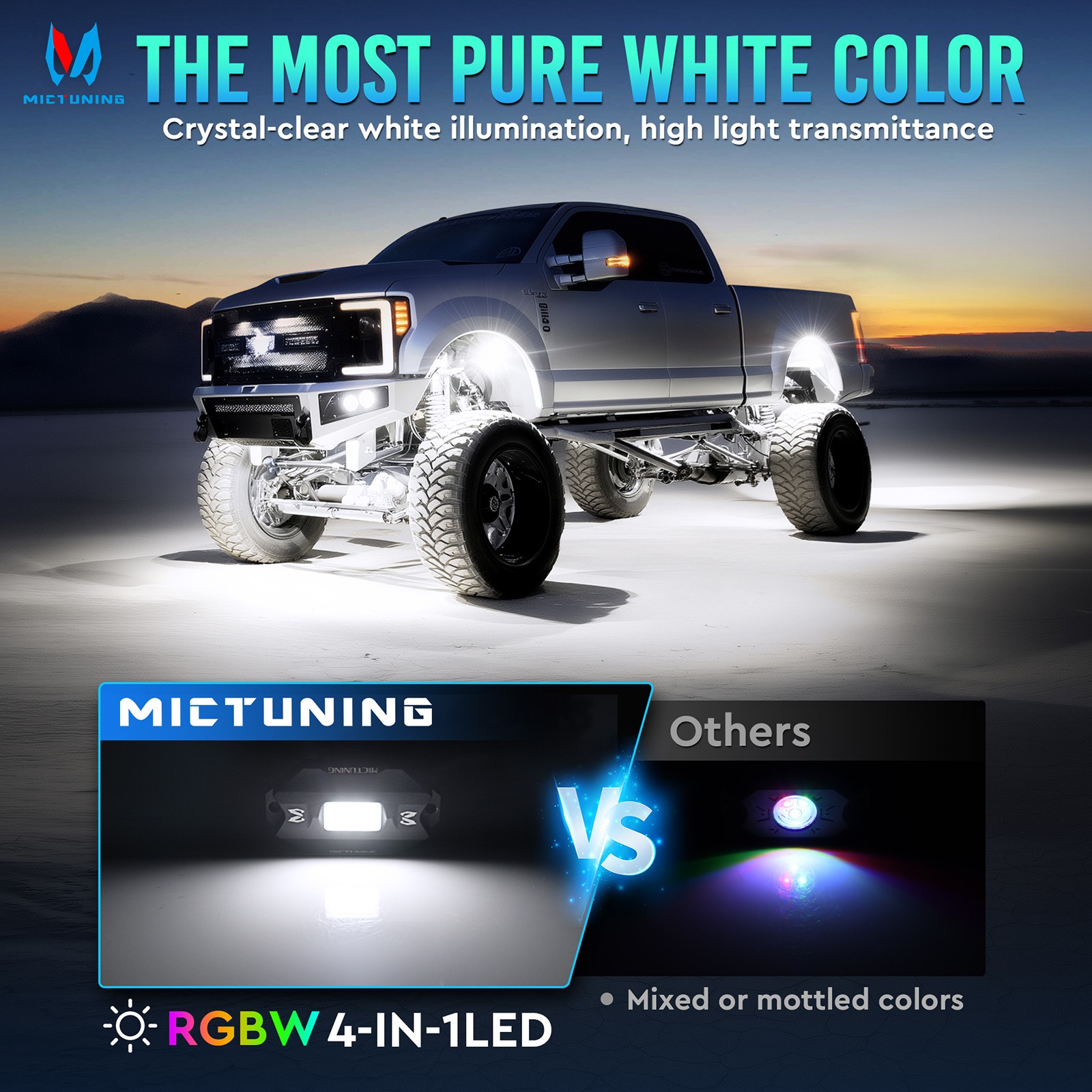 MICTUNING 16 Pods RGBW LED Rock Lights Kits, Underglow Neon Lights for Car Truck