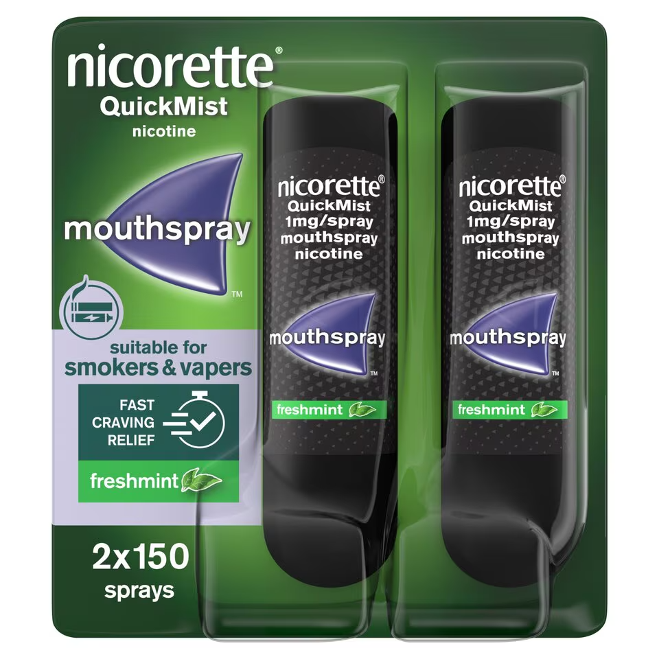24X Nicorette Quickmist Duo, 2 x 150 sprays FREE SHIPPING
