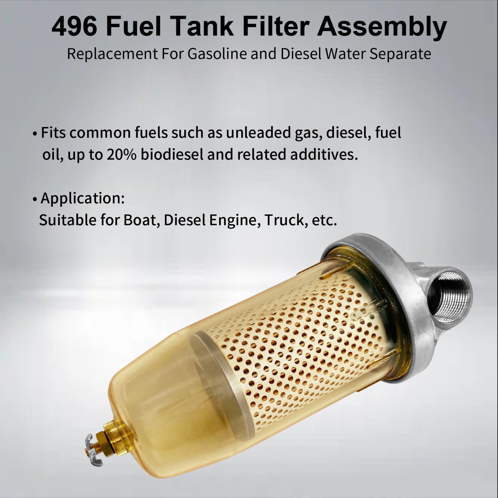 496 Fuel Tank Filter Assembly for Gasoline & Diesel Water Separate w/ 1" NPT Cap