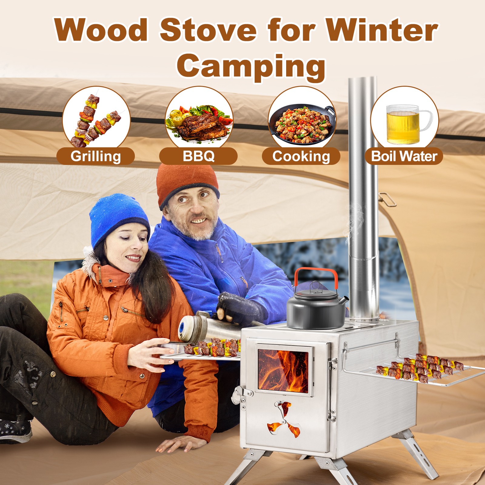 H&ZT Tent Stove, Portable Wood Burning Stove for Tent Cooking & Winter Heating