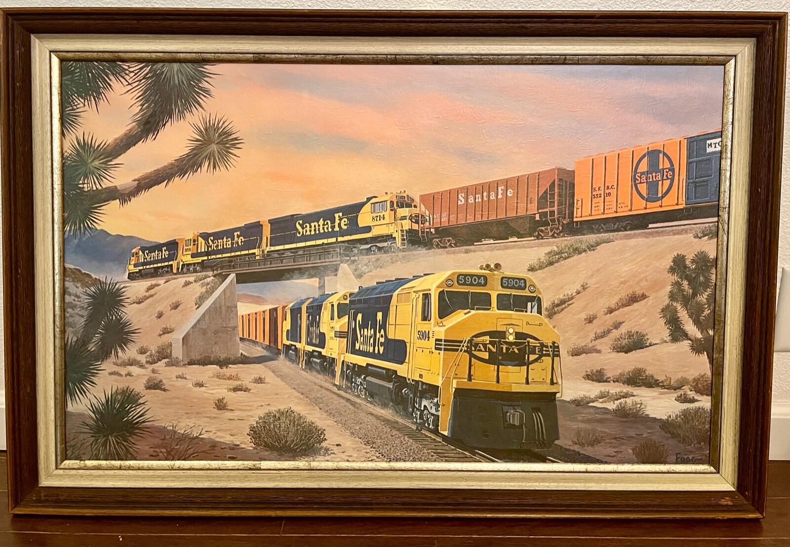 LARGE VINTAGE COMMERCIAL SANTA FE TRAINS SHIPPING OFFICE FOGG PRINT 23'" BY 35"