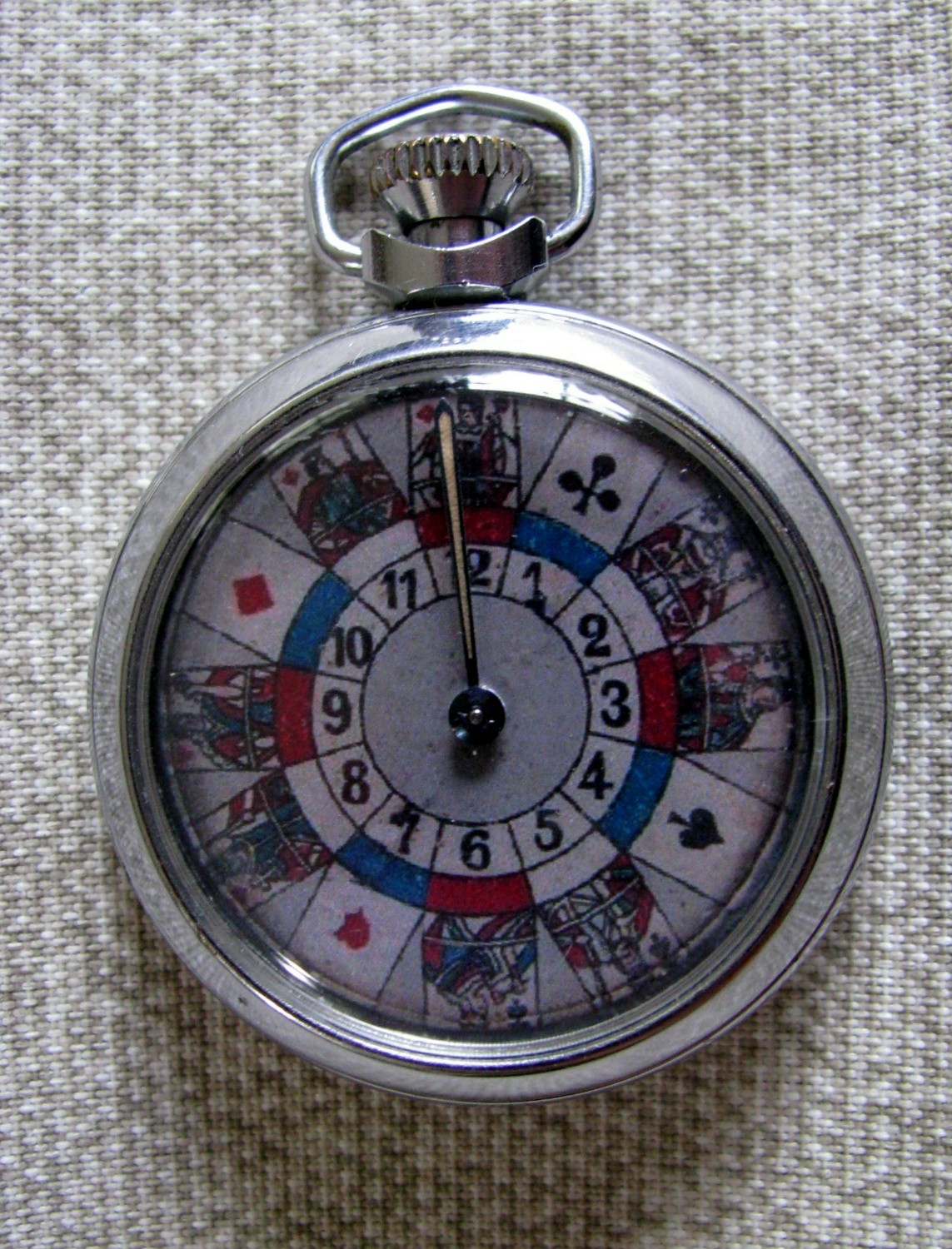 FINE VINTAGE POCKET WATCH ROULETTE CARD SUITS MECHANICAL GAMBLING DEVICE