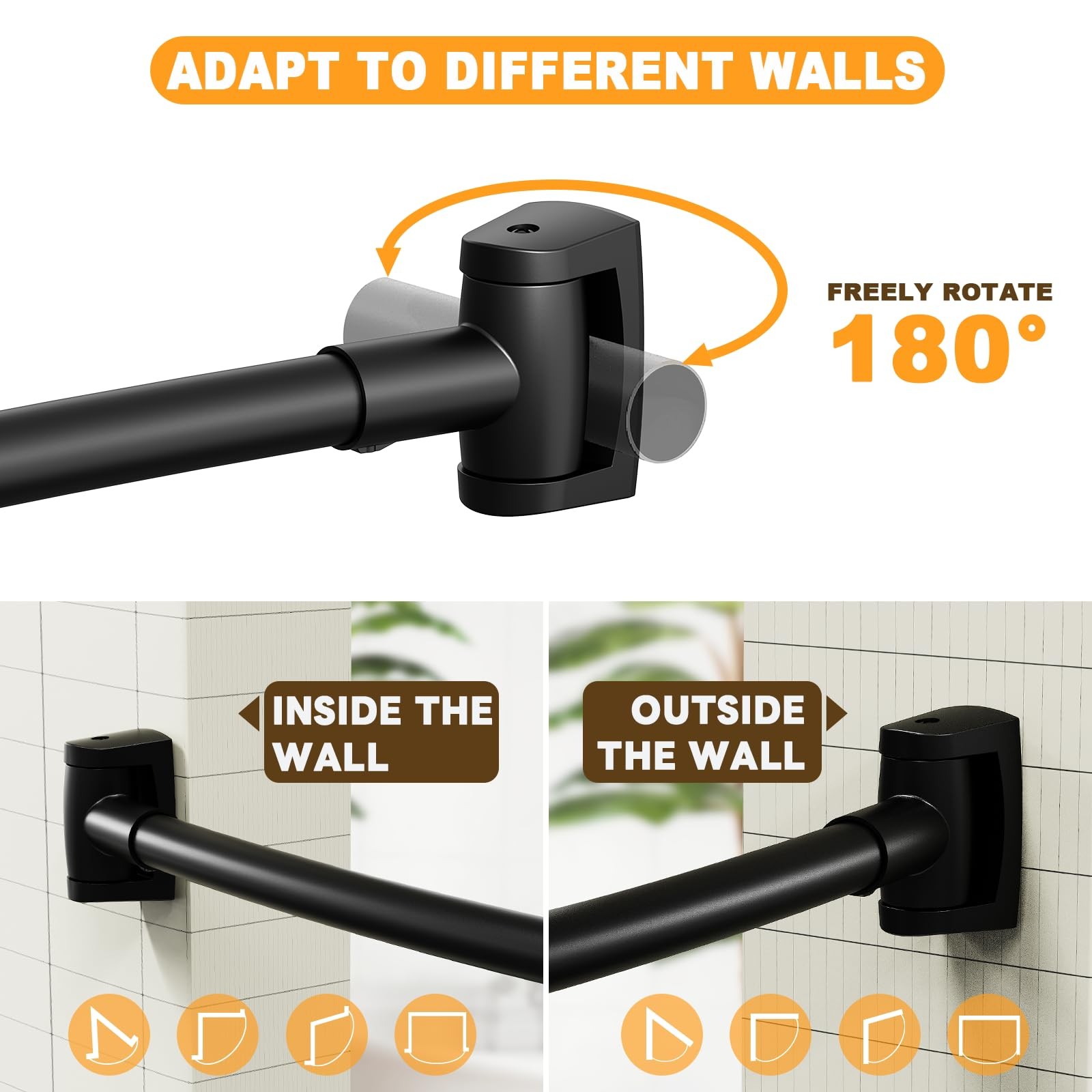 Abiglifty 36-75 Inches Curved Shower Curtain Rod, Adjustable Splicing Shower ...