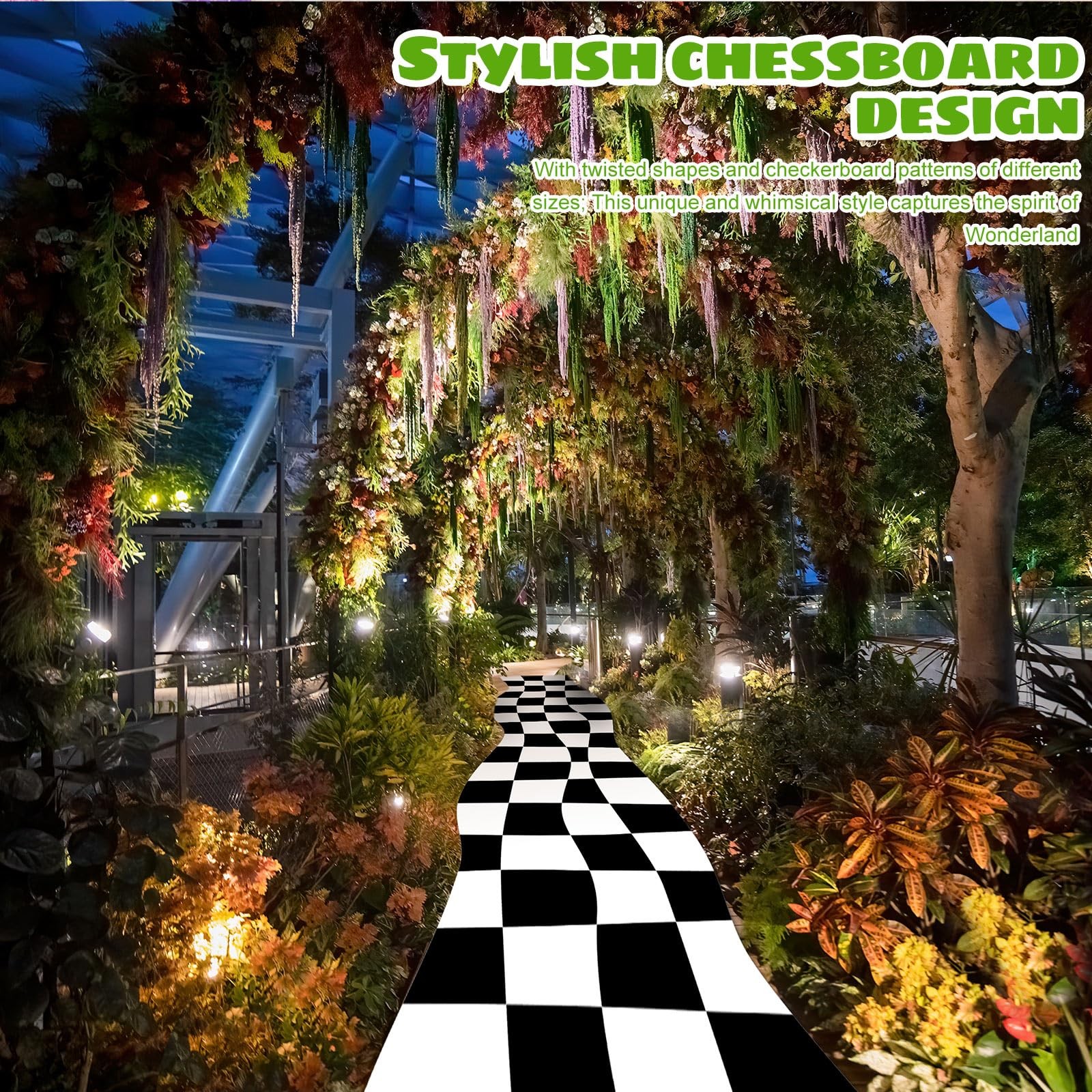 118x24 inch Checkered Aisle Runner Rug for Wonderland Birthday Party Decor