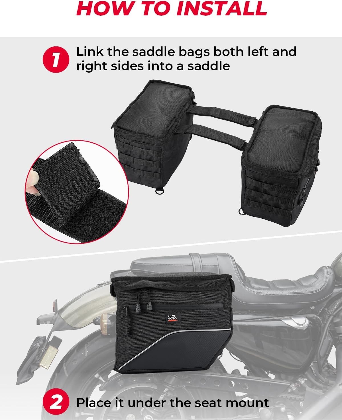 KEMIMOTO Upgrade Motorcycle Saddle Bags Middle-Sized Throw One Size, Black