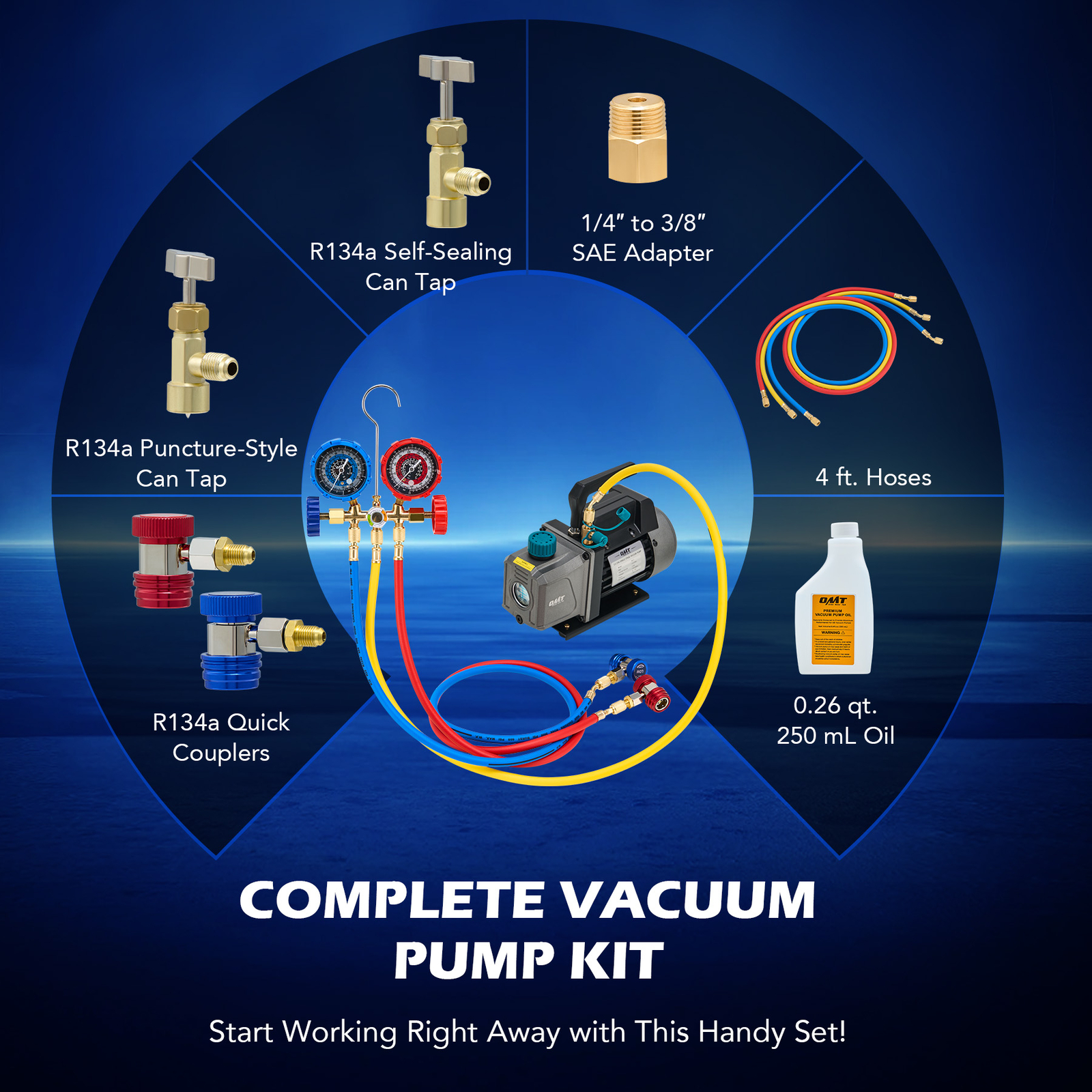 3.5cfm AC Vacuum Pump with Gauge Set for R12 R22 R134a R502 Recharge Evacuation