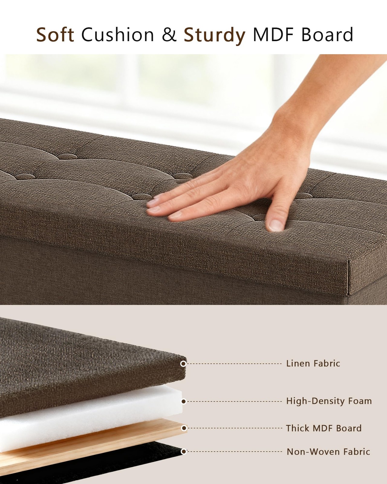 43 Inches Folding Storage Ottoman Bench, Storage Chest, Footrest for Entryway...