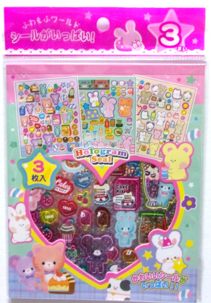 LEMON Bear Rabbit Cat Sweets Hologram 3 Sticker Sheet Japan