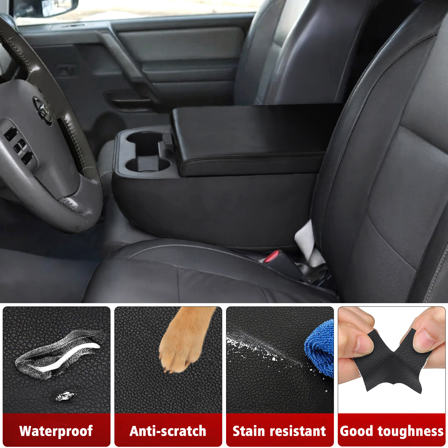 Fits 2004-2024 Nissan Titan Leather Center Console Lid Armrest Cover Trim Black