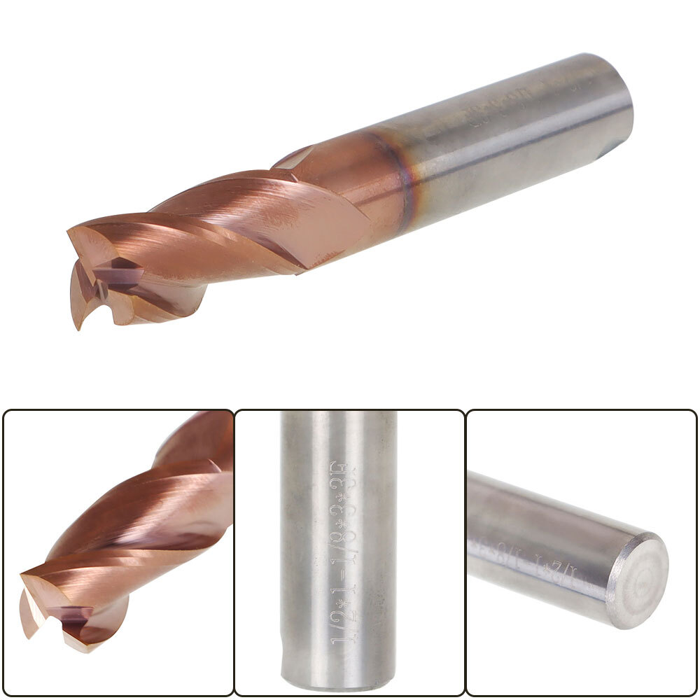 5PCS 1/2" 3 Flute 37° Helix Carbide End Mill For Aluminum SQUARE ZRN COATED