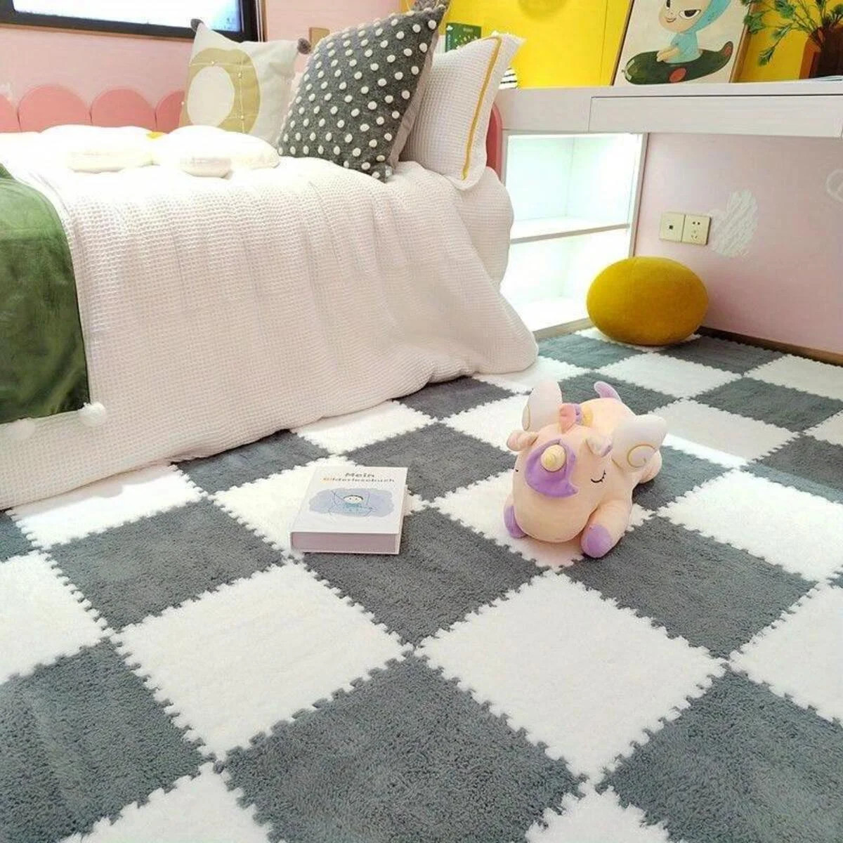 20Pcs 11.8"x11.8" Plush Interlocking Carpet Tiles, Anti-Slip Puzzle Mat for Kid