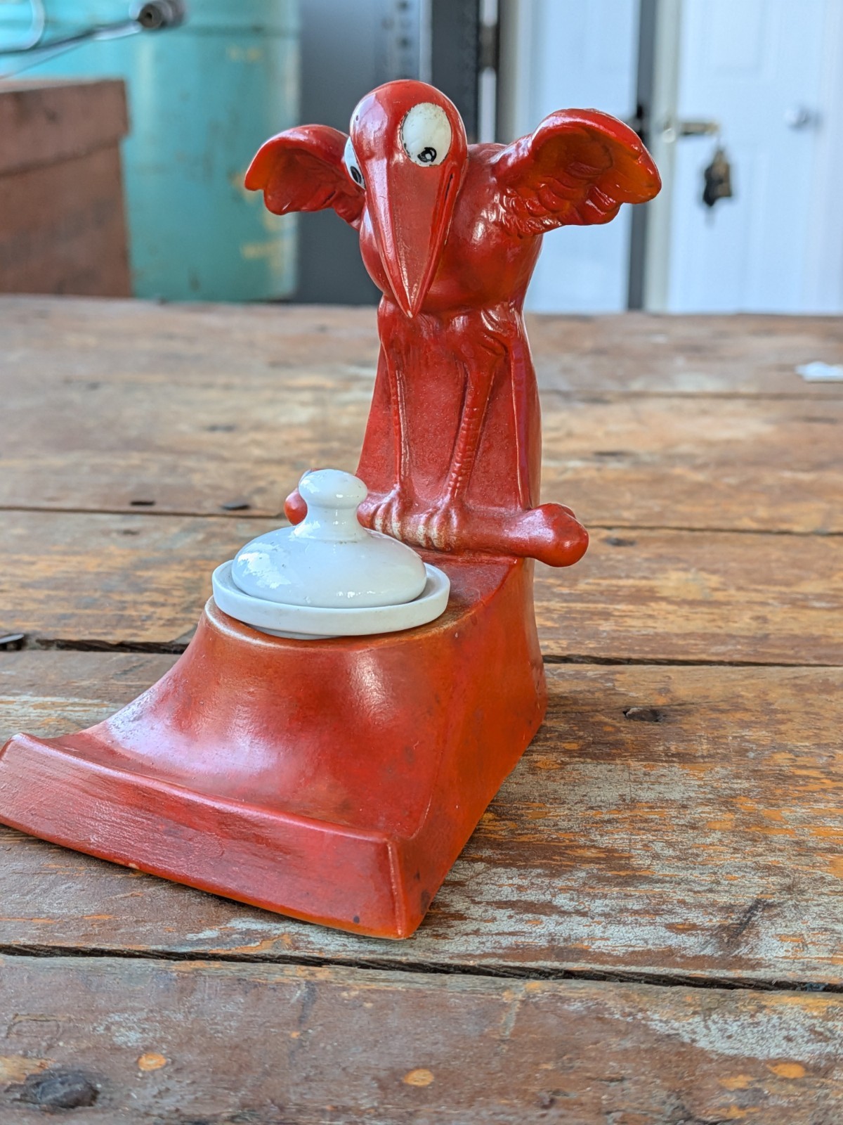 ***RARE*** Schafer Vater Vintage Halloween Red Crow w/Large Bone Ink Well Stand