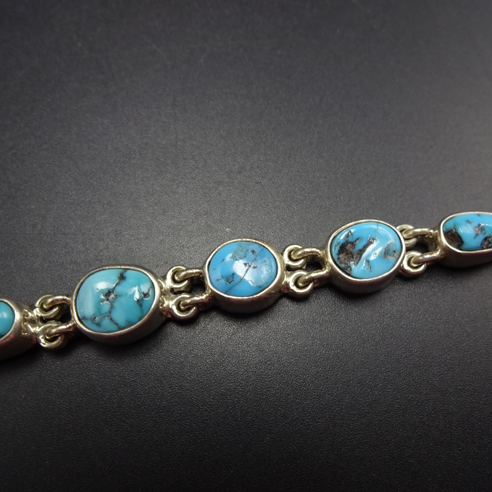 FEDERICO JIMENEZ Sterling Silver TURQUOISE Link Bracelet Gorgeous Natural Cabs