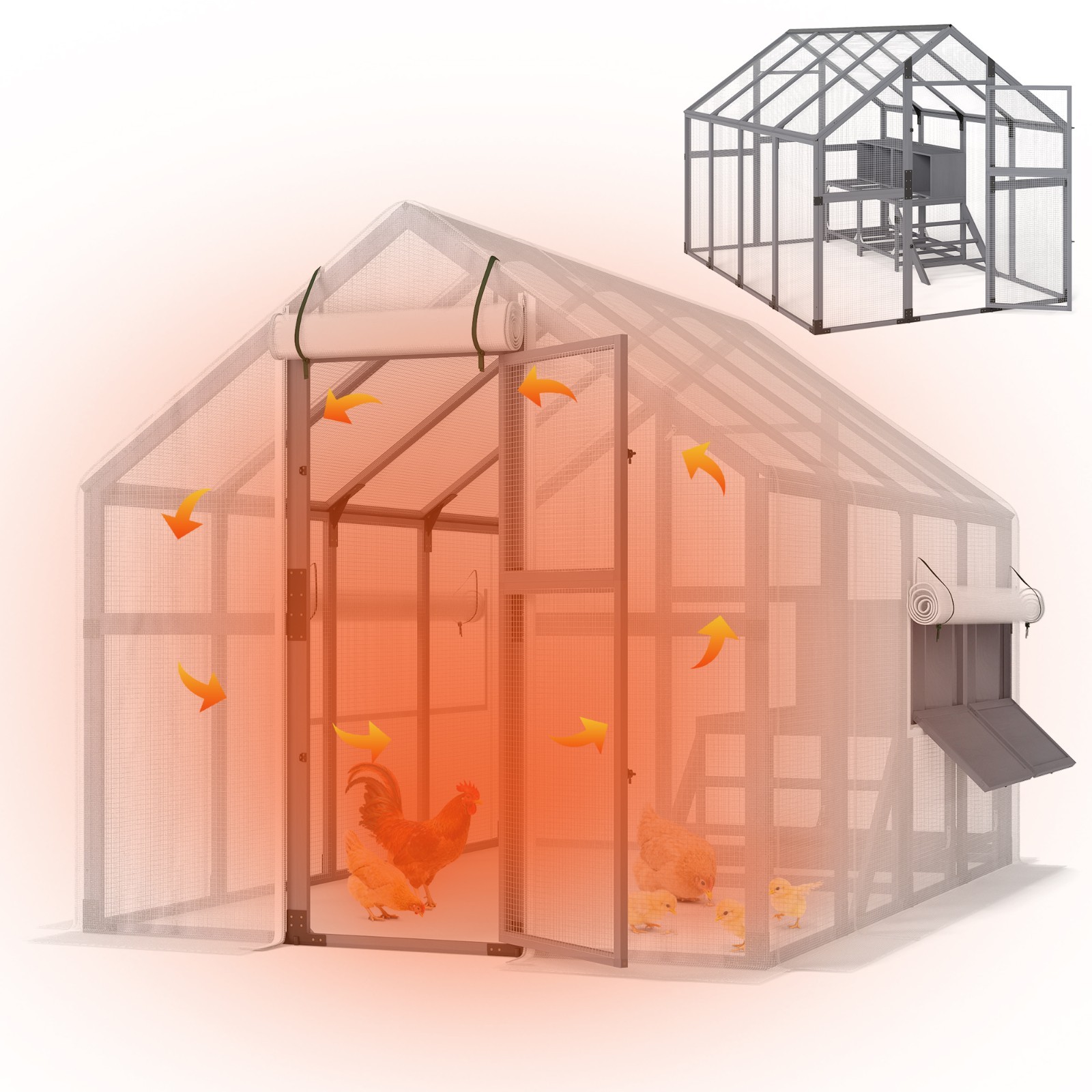 Outdoor Wooden Super-large Chicken Coop Walk-in Chicken Runs for Yard with Cover