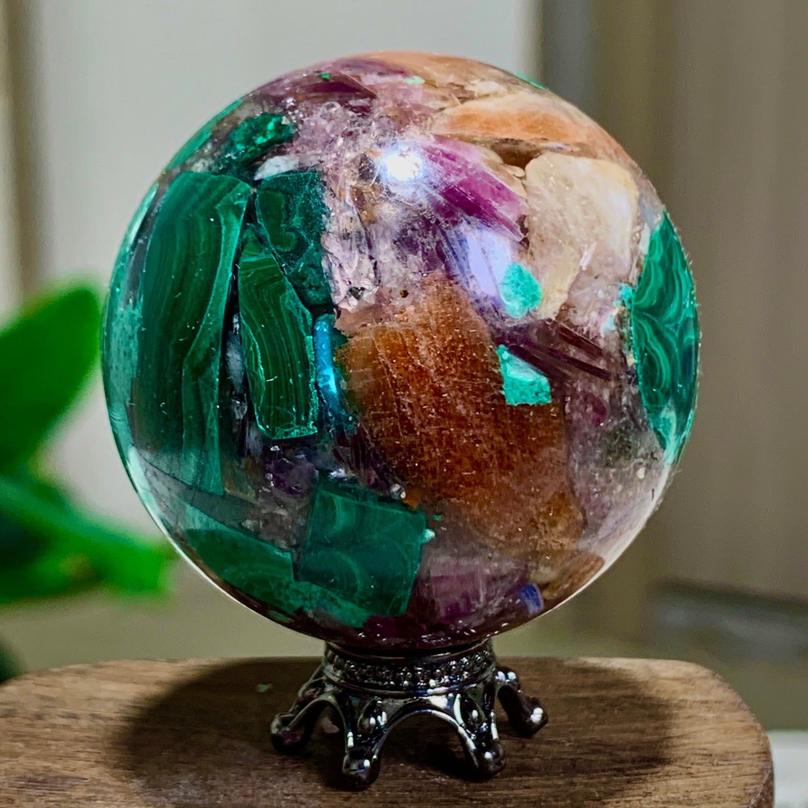 77G Newly discovered rare malachite purple mica symbiotic sphere restoration