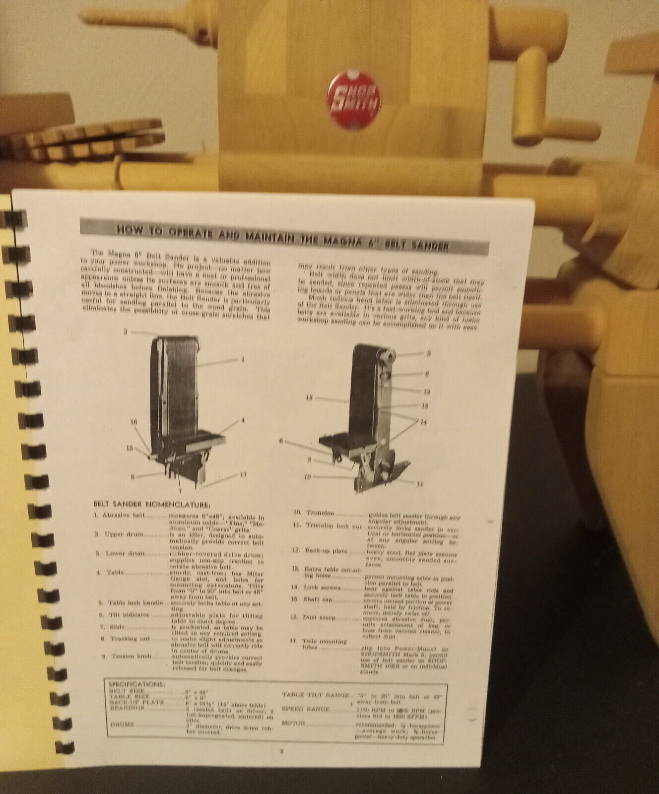 SHOPSMITH MAGNA 6" Belt Sander Owner's Manual Model 640 Fits 10 ER & Mark V