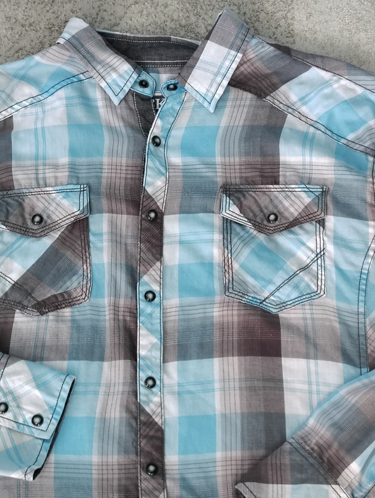 BKE Cowboy Rodeo Pearl Snap Men's Plaid Shirt Blue Gray XL