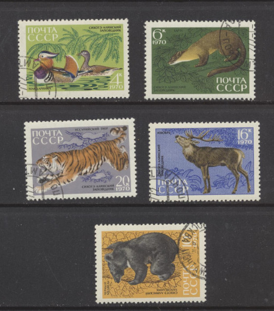 Russia ANIMALS - Wildlife  1970 Scott #3759- 3763 Cancelled CTO  Complete
