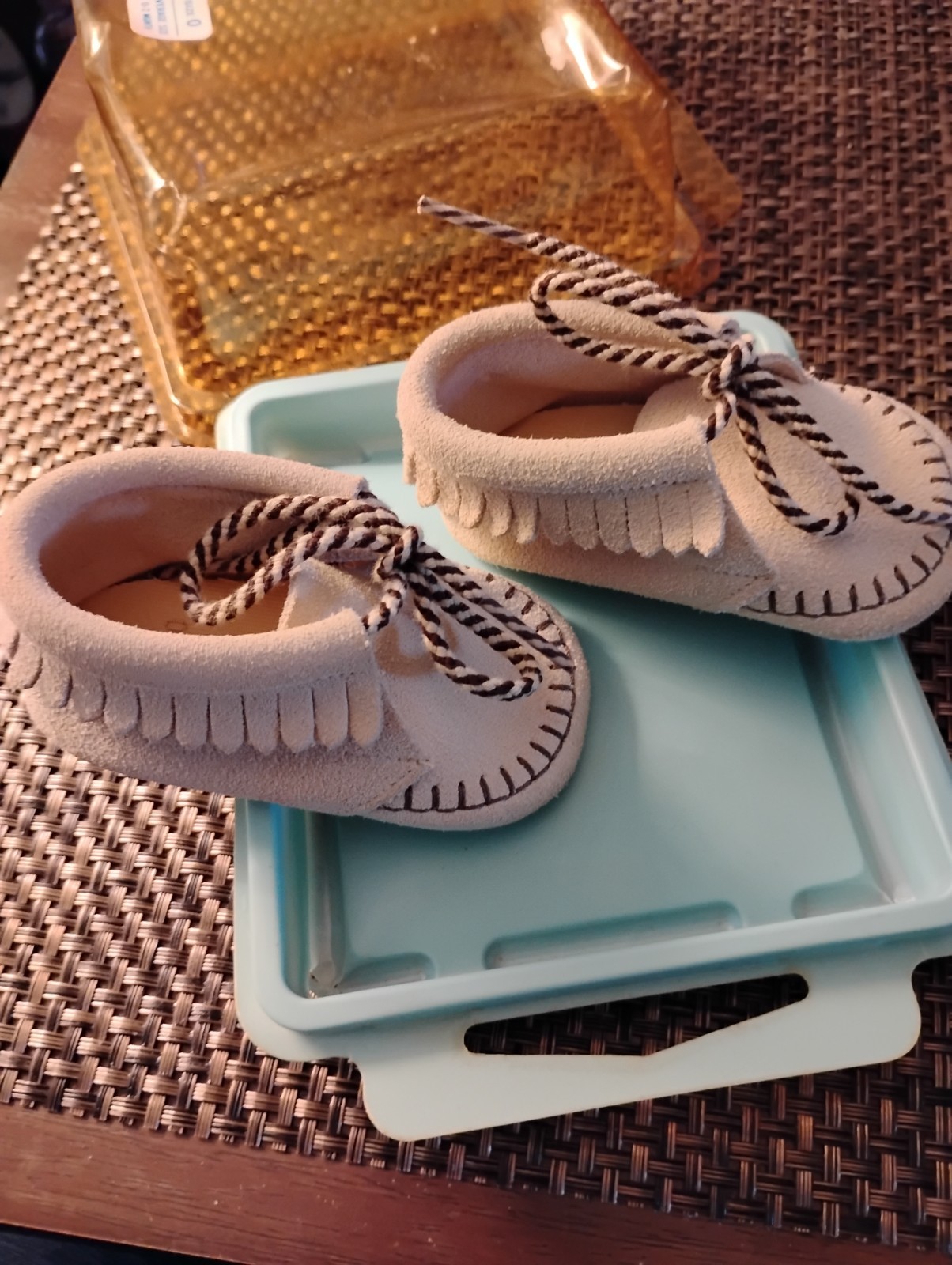 New Baby Toddler Moccasins Suede Soft Fringed Leather CUTE 0-2 Month