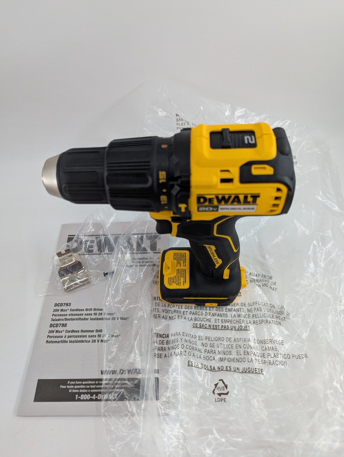 NEW DEWALT DCD798B 20-Volt MAX Brushless 1/2" Hammer Drill Driver 20V TOOL ONLY