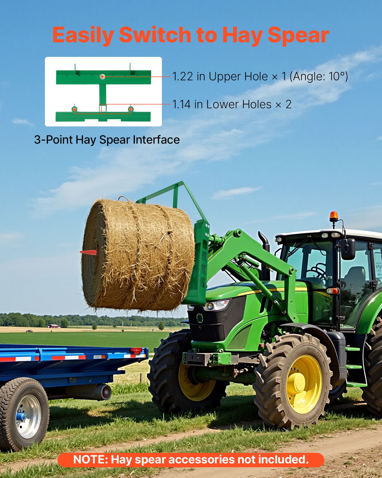 VEVOR Skid Steer Pallet Frame with Hitch Receiver & Spear Sleeves for JD Loaders