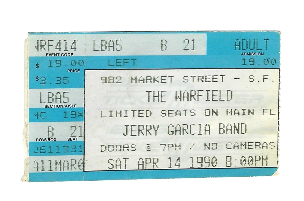 GRATEFUL DEAD TICKET 04-14-1990 THE WARFIELD JERRY GARCIA BAND