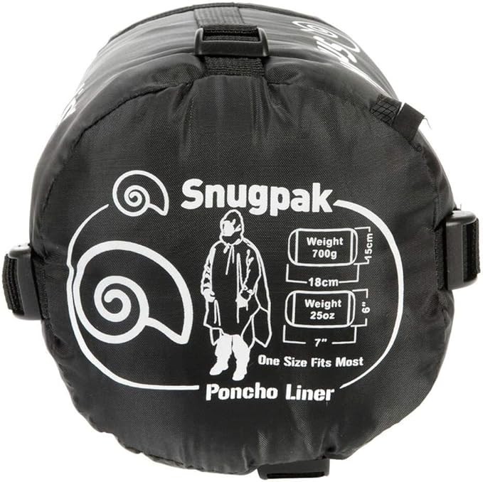 Snugpak Poncho Liner Black Water Repellent Lightweight Hooded One Size NWT