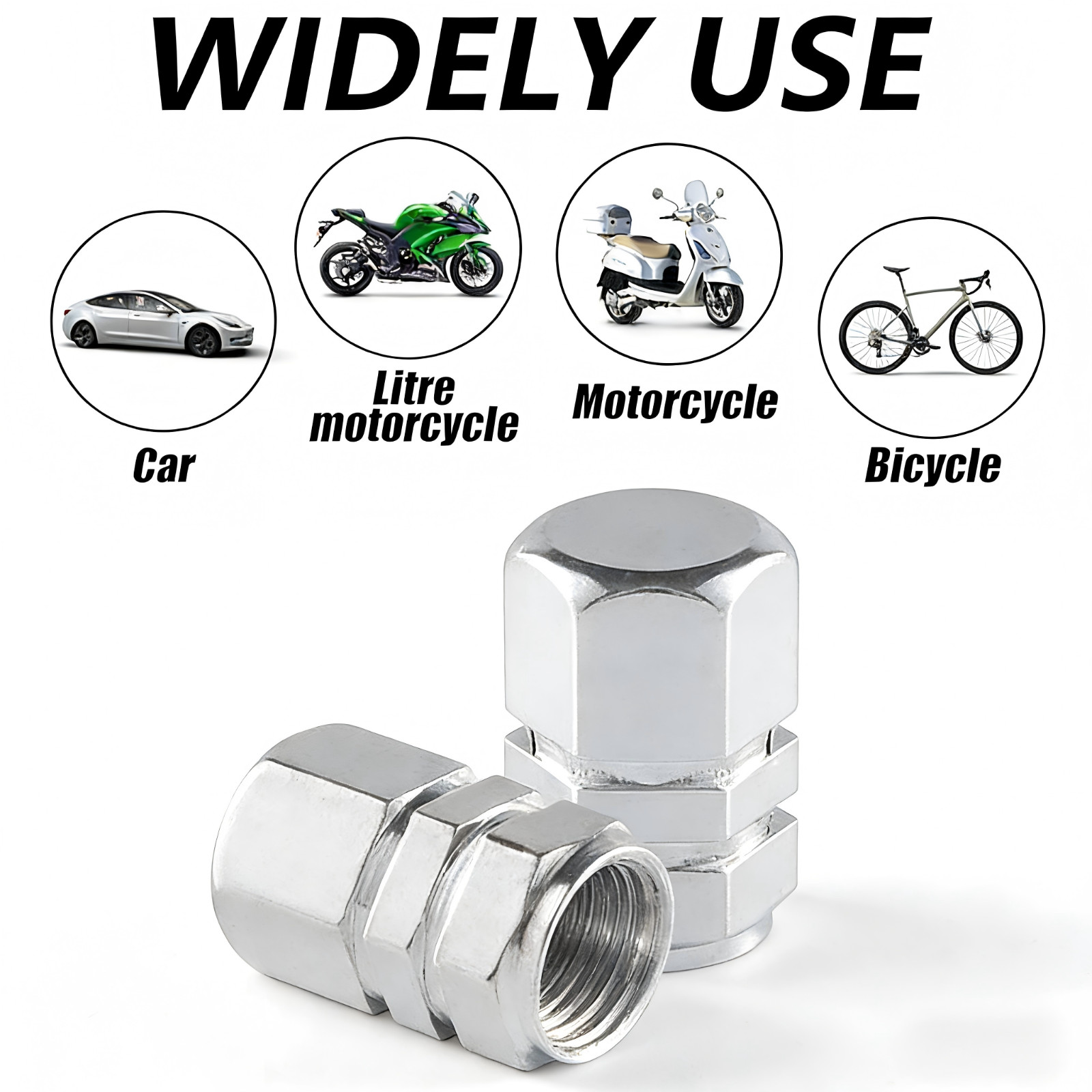 (4pc) Metal Tire/Wheel Air Pressure Stem Valve Caps for Car with sealing ring