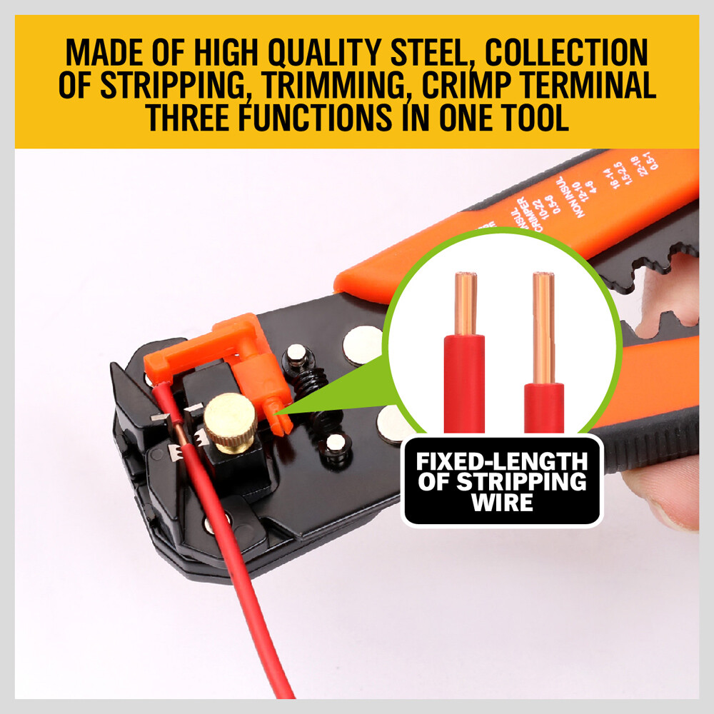 Self Adjusting Insulation Wire Stripper Cutter Crimper Cable Stripping Tools 8"